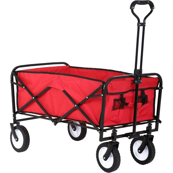 Wubio Collapsible Wagon,Portable Folding Wagon Garden Cart Outdoor Utility Grocery Wagon for Shopping, Beach, Camping, Sports, Picnic (Red)