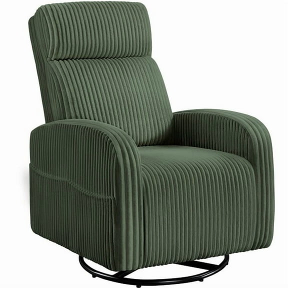 Wubio Corduroy Swivel Nursery Glider Recliner Chair, 360-Degree Nursing Gliding Rocker-Dark Green