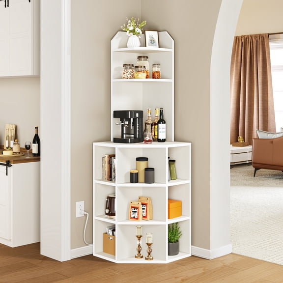 Wubio Corner Cabinet Corner Bookcase with USB Ports and Outlets for Playroom Bedroom