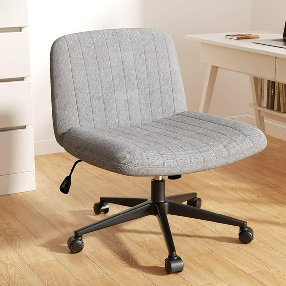 Wubio Criss Cross Chair with Wheels, Cross Legged Office Chair, Armless Office Chairs Adjustable Height Swivel Tilting Fabric Vanity Chairs for Home Bedroom (Grey)