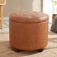thumbnail image 1 of Wubio Decor Round Ottoman with Storage, Round Vanity Chair Stool Ottoman Pouf with Storage for Living Room and Bedroom, Faux Leather Cognac, 1 of 14
