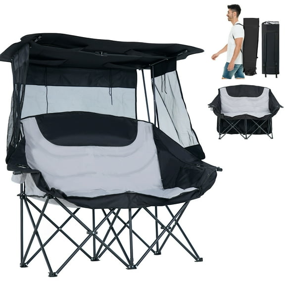Wubio Double Beach Chairs with Umbrella Folding Camping Chair w Canopy Oversized