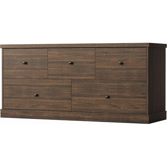Wubio Dresser for Bedroom with Chests of 5 Drawer, TV Stand and Storage Organizer, Modern Wide Wood Chest of Drawers for Living Room Hallway Entryway (Brown)