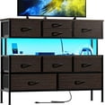 thumbnail image 1 of Wubio Dresser TV Stand with Charging Station and LED Lights, 55” TV Stand Entertainment Center with 9 Drawers, Steel Frame, Large Storage Chest of Drawers for Bedroom, Living Room, Brown, 1 of 8