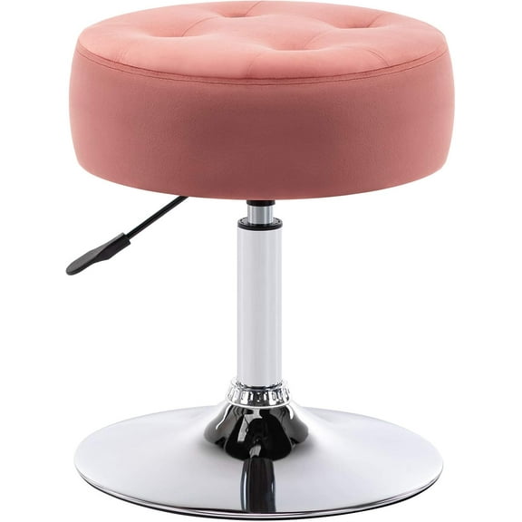 Wubio Faux Leather Vanity Chair, Swivel Makeup Stool Living Room Chair Upholstered Round Ottoman Stool Chair for Bedroom Entryway-Pink Velvet