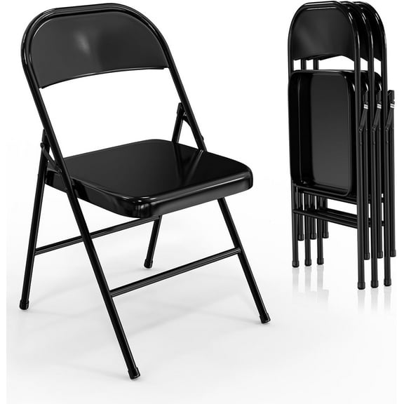 Wubio Folding Chairs All Steel Metal Frame, Capacity 350 lbs, Durable Portable and Versatile for Indoor Outdoor Use, Black, Set of 4