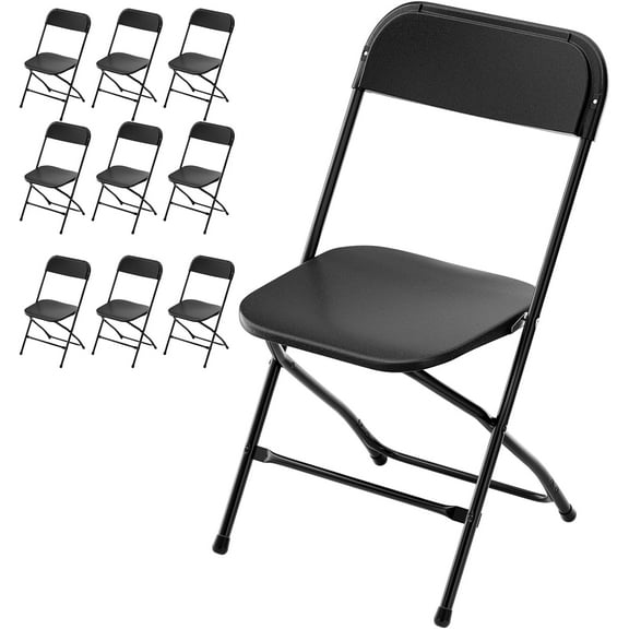 Wubio Folding Chairs Set of 10, Black Plastic Chair Sturdy Seat with Metal Frame, Perfect for Party, Event, Wedding, Birthday, Office, Outside Entertaining