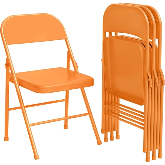Wubio Folding Chairs Set of 4, Foldable Chairs with Metal Frame Hold Up to 350 Pounds, Portable Orange Folding Chairs Suitable for Dining Room, Living Room, Office, Camping