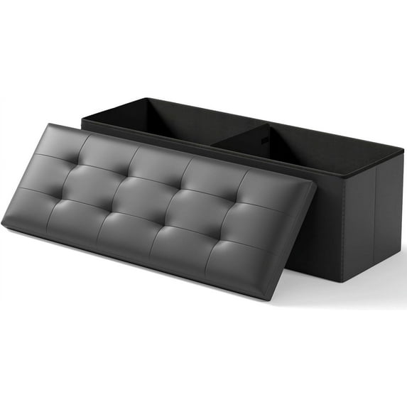 Wubio Folding Storage Ottoman Bench, Multi-Functional Ottoman Foot Rest, End of Bed Bench, Storage Chest for Living Room, Bedroom, Hallway, Entryway, Holds Up to 700 lbs (Black, 43 Inches)