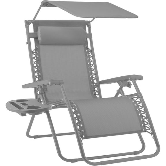 Wubio Folding Zero Gravity Outdoor Recliner Patio Lounge Chair w/Adjustable Canopy Shade, Headrest, Side Accessory Tray, Textilene Mesh - Dove Gray