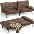 thumbnail image 1 of Wubio Futon Sofa Bed, Leather Futon Couch with Removable Armrests, Adjustable Recliner Sleeper Sofa Bed with Dual Cup Holders for Living Room, Apartment, Office (Brown), 1 of 9