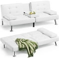 thumbnail image 1 of Wubio Futon Sofa Bed, Leather Futon Couch with Removable Armrests, Adjustable Recliner Sleeper Sofa Bed with Dual Cup Holders for Living Room, Apartment, Office (White), 1 of 9