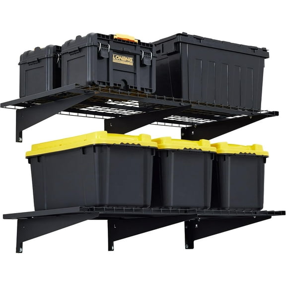 Wubio Garage Wall Shelving, 2-Pack 2 x 4ft Garage Storage Rack,Loads 700 lbs 24-inch-by-48-inch Heavy Duty Wall Shelves,24” x 48” Garage Wall Shelf,Black