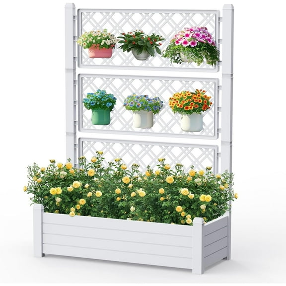 Wubio Horticulture Garden Bed, Divisible Resin Planter Box for Backyard, Patio, Balcony, Ashen,43.43*18.27*59.29