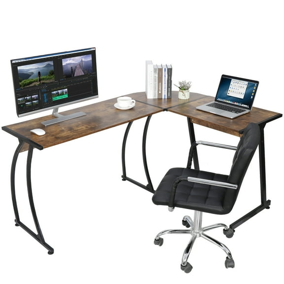 Wubio L-Shaped Computer Desk - Corner Desk for Home Office with Spacious Worksurface, Sturdy Metal Frame & Wood/Particle Board Tabletop