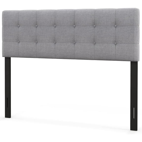 Wubio  Linen Upholstered Headboard, Adjustable Width Button Tufted Headboard Only with Solid Wood Legs, Attach Frame, Rectangular Headboard for Queen Full Size Bed, Gray