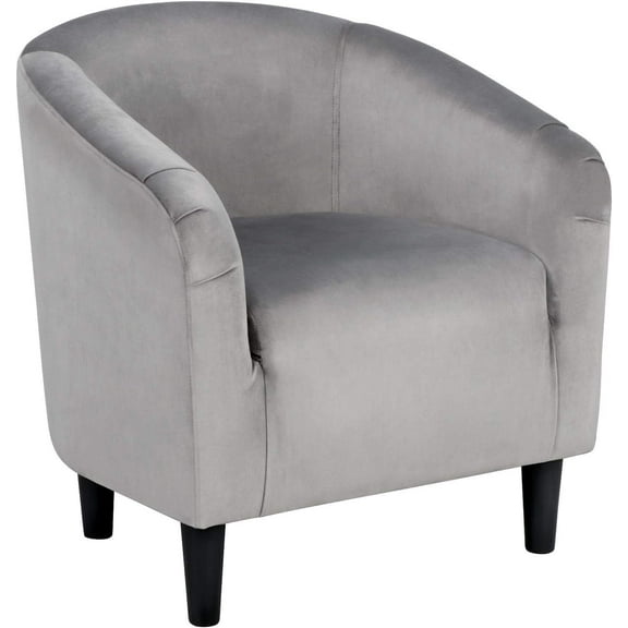 Wubio Living Room Chair, Velvet Accent Upholstered Barrel Sitting Chair with Armrest and Low Back for Bedroom, Grey