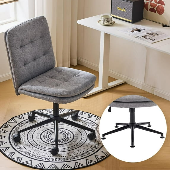 Wubio Mid Back Armless Office Desk Chair with Wheels/no Wheels,360°Rocking Swivel Vanity Chair with Thickened Cushion,Adjustable Height Rolling for Reading Room-Dark Grey