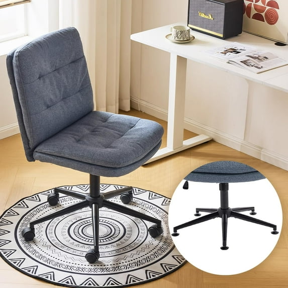 Wubio Mid Back Armless Office Desk Chair with Wheels/no Wheels,360°Rocking Swivel Vanity Chair with Thickened Cushion,Adjustable Height Rolling for Reading Room-Navy Blue