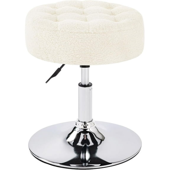 Wubio Modern Round Faux Fur Vanity Ottoman Stool, Contemporary Makeup Accent Stool for Bedroom Living Room Entryway(Faux Fur-White)
