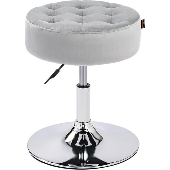 Wubio Modern Round Velvet Vanity Ottoman Stool, Contemporary Makeup Accent Stool for Bedroom Living Room Entryway，light Grey