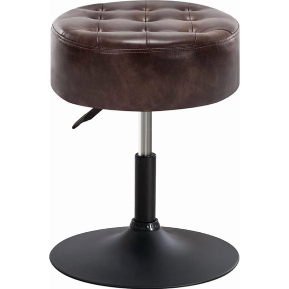 Wubio   Modern Tufted Round Leather Vanity Ottoman Stool, Contemporary Upholstered Padded Accent Stool for Bedroom Living Room Entryway
