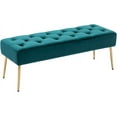 thumbnail image 1 of Wubio Modern Velvet Bench Ottoman, Upholstered Bedroom Benches Footrest Stool Button-Tufted Table Bench Dining Bench with Gold Metal Base for Entryway Dining Room Living Room Bedroom, Atrovirens, 1 of 9
