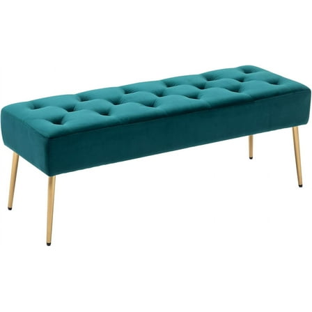 Wubio Modern Velvet Bench Ottoman, Upholstered Bedroom Benches Footrest Stool Button-Tufted Table Bench Dining Bench with Gold Metal Base for Entryway Dining Room Living Room Bedroom, Atrovirens