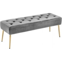 Wubio Modern Velvet Ottoman Bench, Button-Tufted Upholstered Bedroom Benches,End of Bed Bench with Gold Base for Entryway Living Room Dining Room, Grey