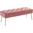 thumbnail image 1 of Wubio  Modern Velvet Ottoman Bench, Button-Tufted Upholstered Bedroom Benches,End of Bed Bench with Gold Base for Entryway Living Room Dining Room, Pink, 1 of 9