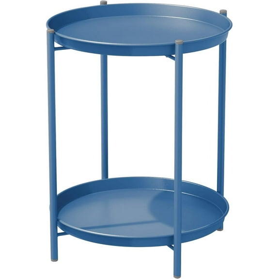 Wubio Outdoor Side Table 2-Tier End Table Round Accent Table Peacock Blue