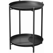 Wubio Outdoor Side Table, 2-Tier Metal Round End Table, Black