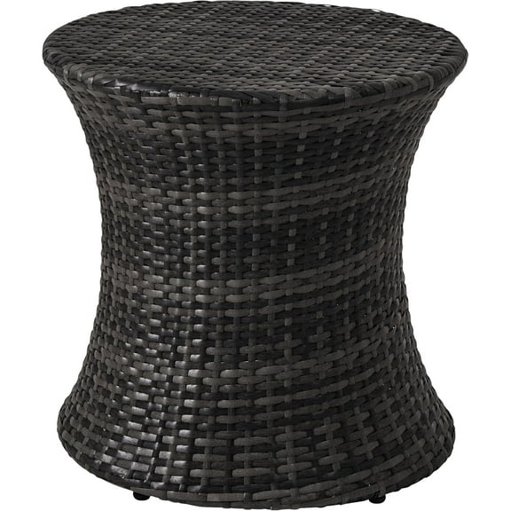 Wubio Outdoor Small Side Table Patio Rattan End Table 20 Inch Hourglass Wicker Accent Tables Steel Frame Lightweight Dark Grey