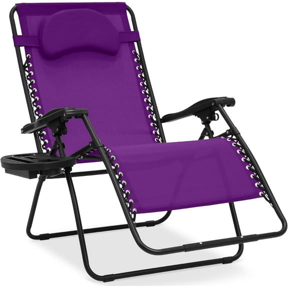 Wubio Oversized Zero Gravity Chair, Folding Outdoor Patio Lounge Recliner w/Cup Holder Accessory Tray, Pillow -Amethyst Purple