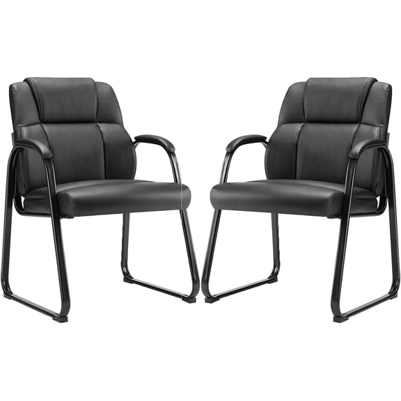 Wubio PU Leather Waiting Room Chairs Home Office Desk Guest Chair with Padded Arms-Black-2 pcs
