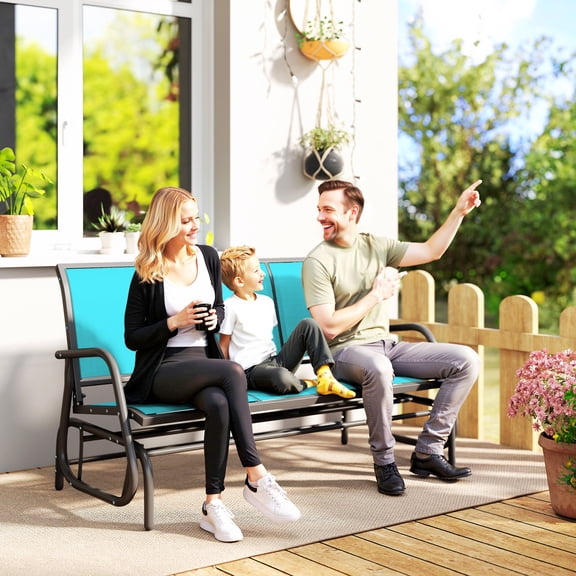 Wubio Patio 3-Seat Glider Bench Chair Rocker Heavy-Duty Outdoor Garden-Blue