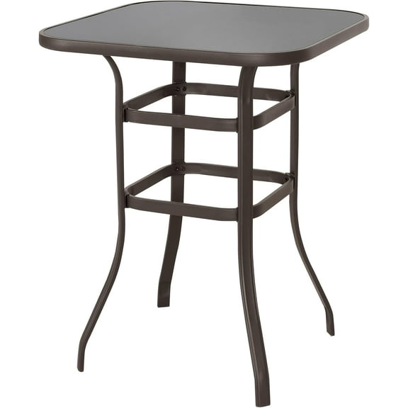 Wubio Patio Bar Table 32 Inch Outdoor Bar Height Bistro Table with Tempered Glass Table Top and Powder-Coated Iron Frame for Patio, Backyard, Cafes, Black