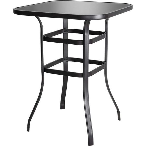 Wubio Patio Bar Table, Outdoor Bar Height Bistro Table with 32" Tempered Glass Table Top and Powder-Coated Iron Frame for Patio, Backyard, Black,31.5"D x 31.5"W x 40.16"H