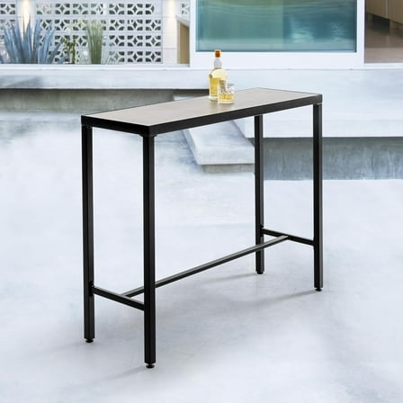 Wubio Patio Bar Table, Patio Counter Bar Height Table with 3D-Print Tempered Glass Tabletop, Outdoor Iron Rectangular Bar Table, for Patio Poolside Garden, Black