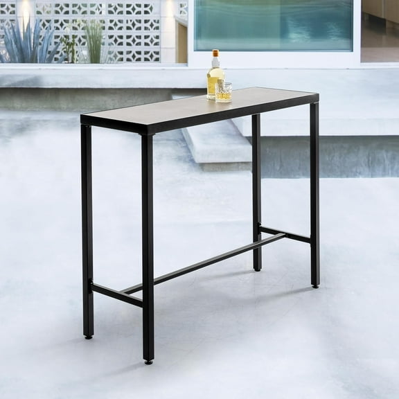 Wubio Patio Bar Table, Patio Counter Bar Height Table with 3D-Print Tempered Glass Tabletop, Outdoor Iron Rectangular Bar Table, for Patio Poolside Garden, Black