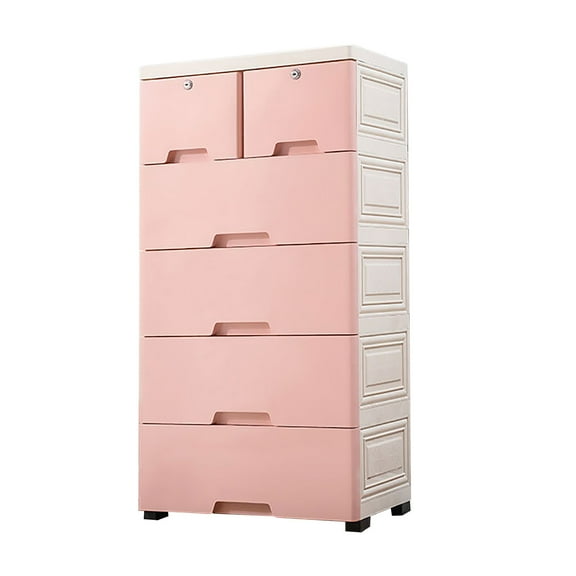 Wubio Plastic Storage Dresser Bedroom 6 Drawer Clothes Organizer Tower Cabinet Office-Pink