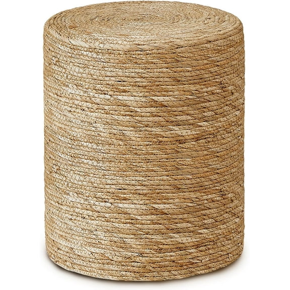 Wubio Pouf Ottoman, 100% Handwoven Seagrass Braided Pouffe, Boho Decor Floor Chair for Couch or Desk, Outdoor Ottomans for Garden, Round Footrest with Wood Frame-Natural