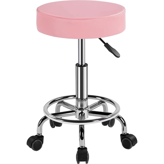 Wubio Rolling Stool Adjustable Spa Chair with Wheels Small Round Stool Shop Tattoo Chair, Pink