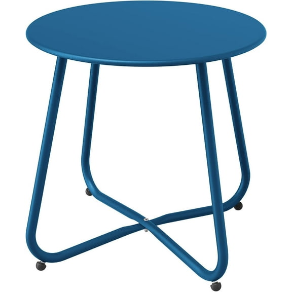 Wubio Small Round Side Table Outdoor Side Table with Adjustable Feet 18-inch Modern End Accent Table for Patio Porch Peacock Blue