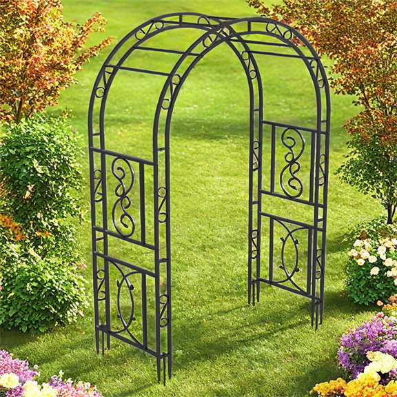 Wubio Tall Garden Arch Trellis w/ Floor Prongs Metal Arbor For Climbing Plants Wedding