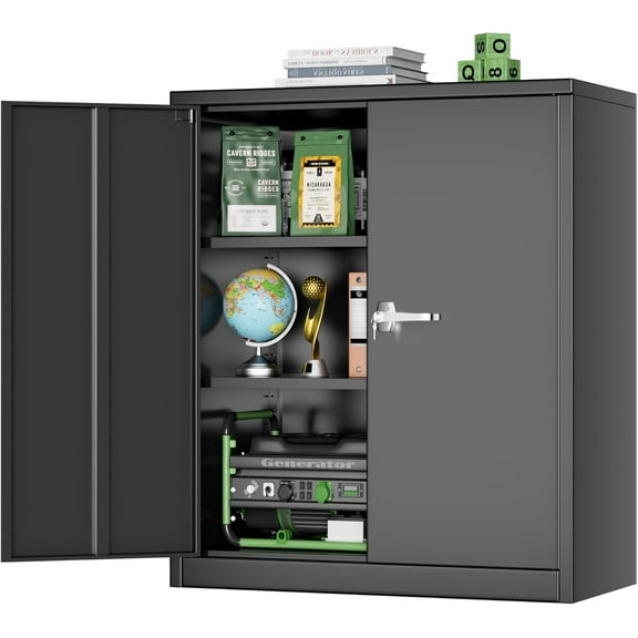 WubiovMetal Storage Cabinet for Tool Organization, 36" Lockable Garage Storage Cabinets with 2 Doors and 4 Adjustable Shelves, Locking File Cabinet for Office, Home, School (36”-Black)