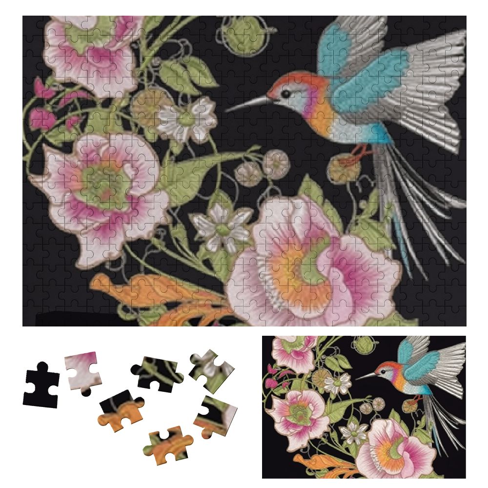 Wuche Bird Flowers Art Nouveau Wooden Jigsaw Puzzle Horizontal Style