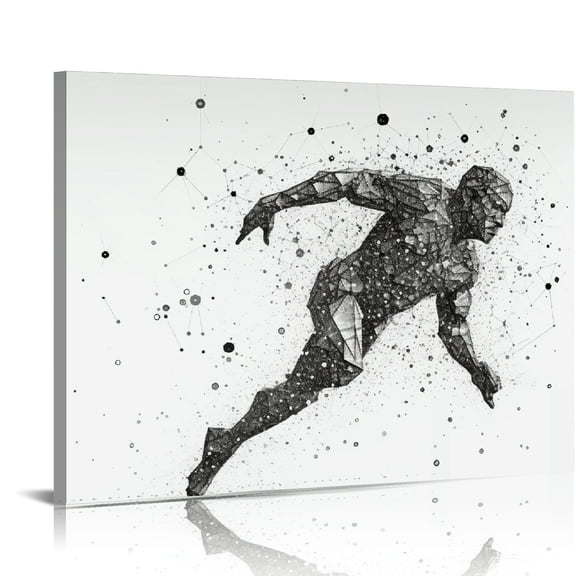 Wuche Canvas Print Wall Art Dot Explosion Abstract Track & Field Runner Sports Athletes Digital Art Modern Art Rustic Scenic Urban Exercise Colorful for Living Room, Bedroom, Office