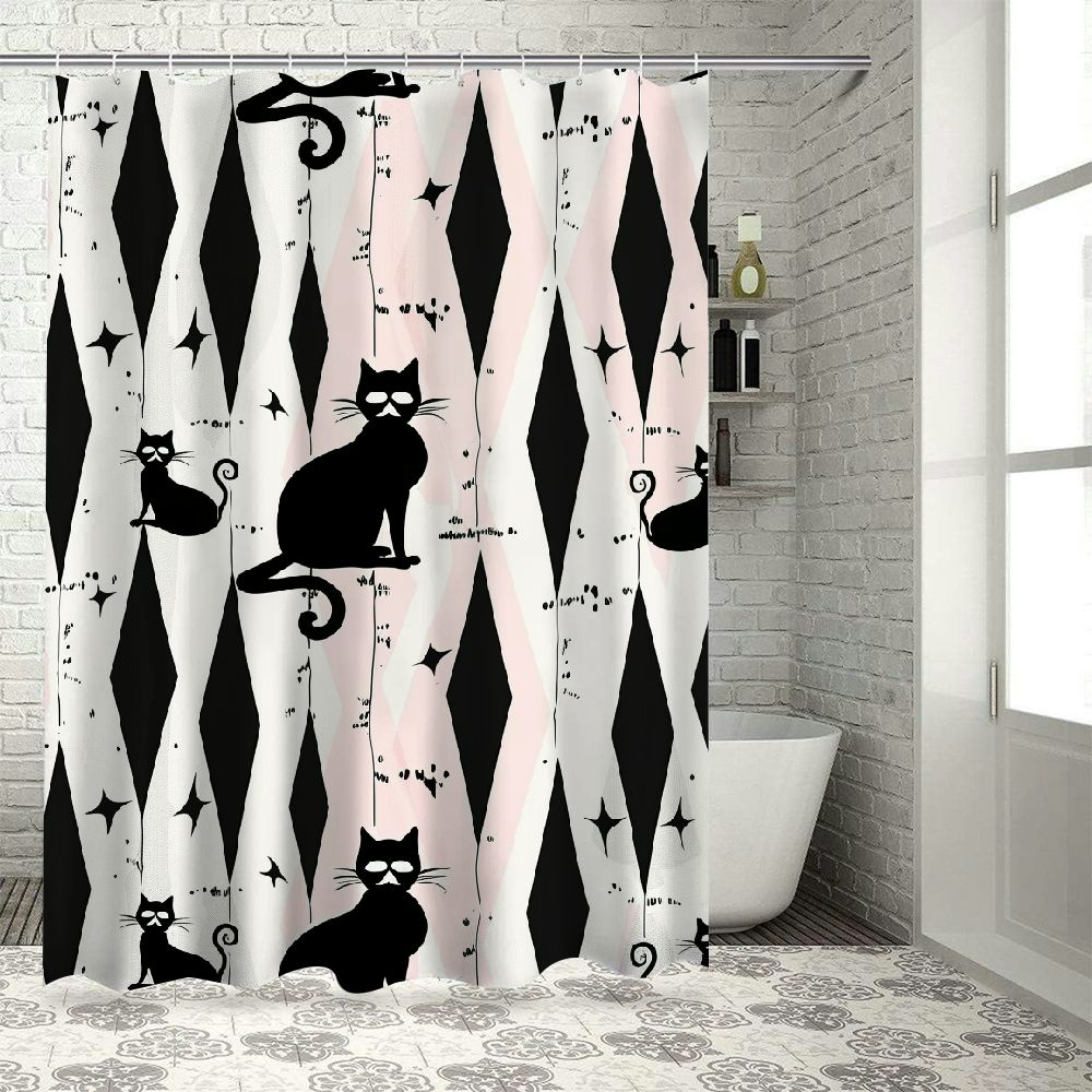 Wuche Cute Cat Waterproof Shower Curtain Multiple Sizes 100 Polyester