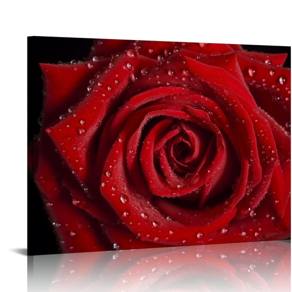 Wuche Flower Canvas Wall Art Dew on the Red Rose Pictures for Girls Room Home Decoration Modern Giclee Landscape Painting